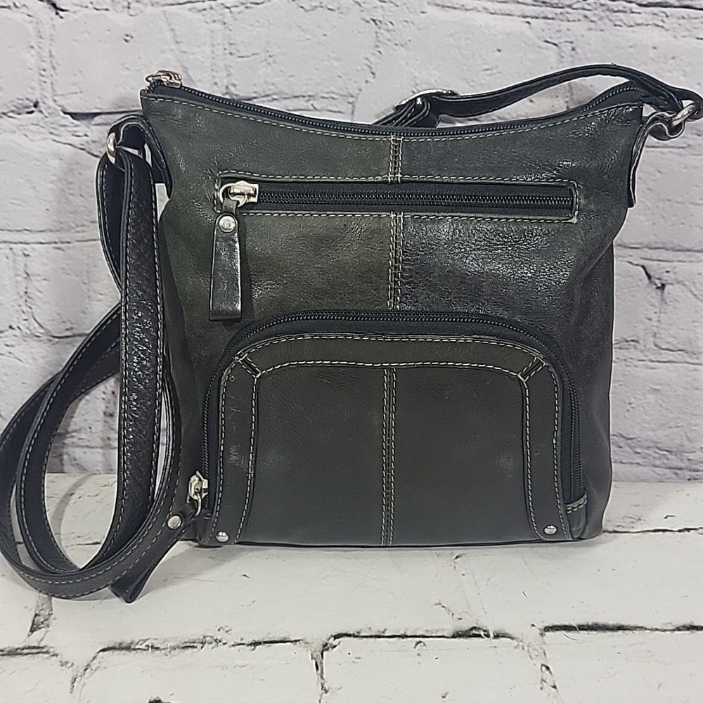 ILI New York Leather Crossbody Purse Gray 2-Tone Buttery Soft‎ Multi-Pocket Bag